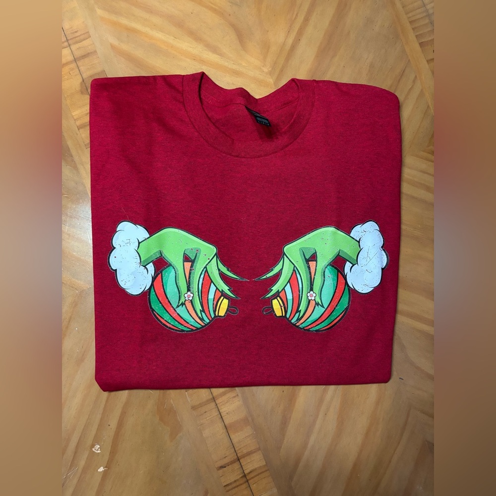 AFTER HOLIDAY NEW Christmas Red Graphic t-shirt with Green and White Design